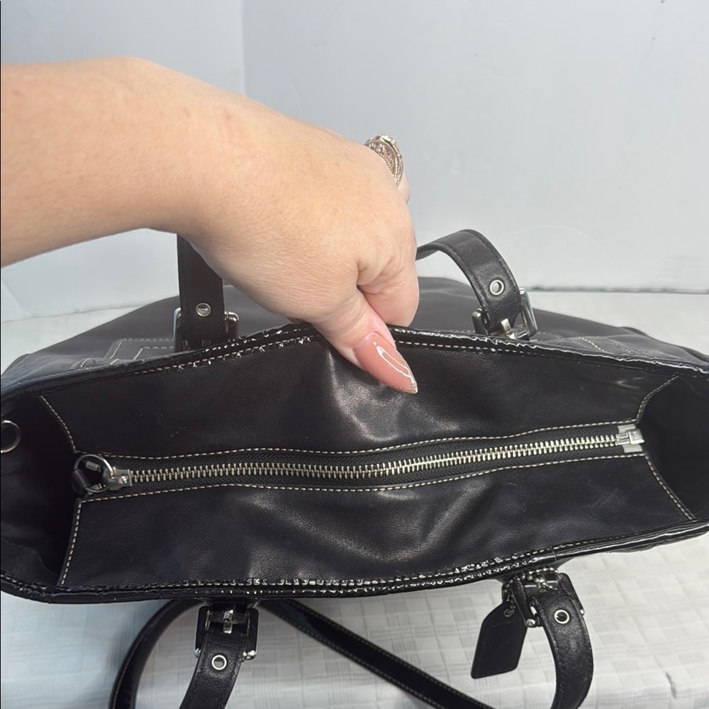 Coach Black Leather Tote with Silver Hardware - Picture 7 of 9